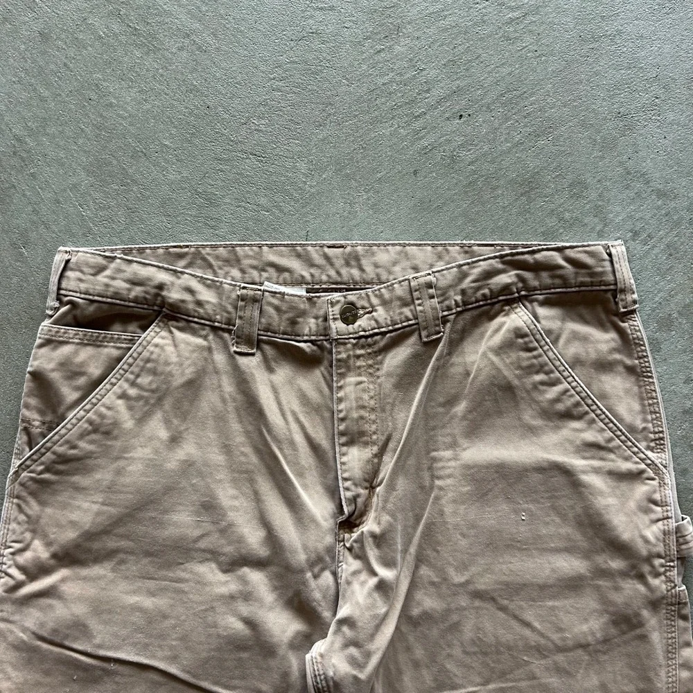 Vintage 90s Carhartt Carpenter Pants Size 40x32 Tan Relaxed Fit Canvas Workwear